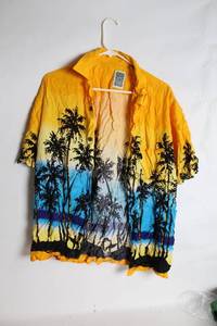 lot 186 image: Mens Large Hawaiian Shirt with Beach and Palm Tree Design