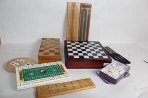 lot 304 image: Collection of Board Games and Sets with Cribbage Boards, Chess, and Dominoes