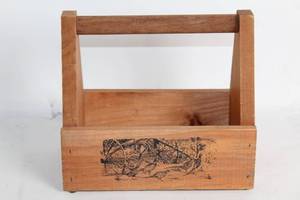 lot 324 image: Wooden Handcrafted Tool Caddy with Nature Engraving