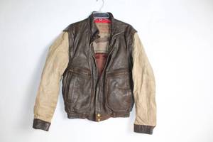 lot 369 image: Vintage Leather Aviator Jacket with Beige Sleeves