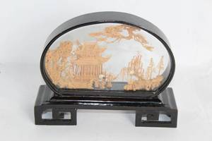lot 377 image: Intricate Chinese Cork Diorama in Glass Display