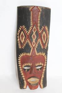 lot 379 image: Handcrafted Wooden Tribal Mask with Carved Details