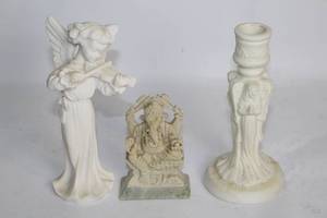 lot 384 image: Set of 3 Decorative Figurines Angel, Ganesha, and Candle Holder