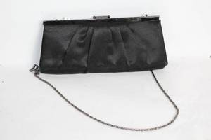 lot 396 image: Elegant Black Satin Evening Clutch with Chain Strap