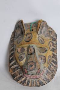 lot 449 image: Handcrafted Wooden Jaguar Mask with Detailed Carvings