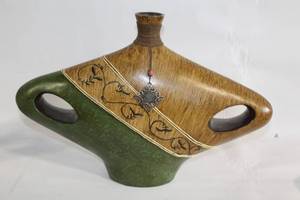 lot 482 image: Decorative Two-Tone Ceramic Vase with Metal Accent