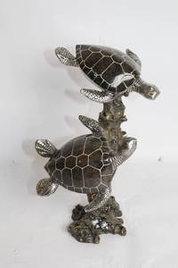 lot 490 image: Decorative Sculpture of Turtle Trio on Coral