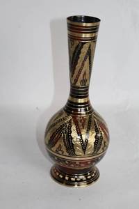 lot 498 image: Vintage Brass and Enamel Vase with Intricate Patterns