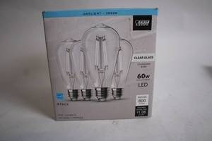 lot 106 image: 4 Pack of Feit Electric Clear Glass LED Bulbs - 60W Replacement