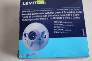 lot 151 image: Leviton Porcelain Lampholder with Pull Chain & Grounding Outlet
