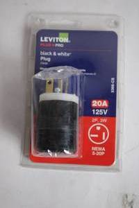 lot 189 image: Leviton Black & White Plug 20A 125V NEMA 5-20P