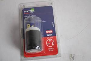 lot 190 image: Leviton Black & White 20A 125V Plug 2P 3W NEMA 5-20P