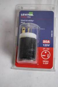lot 194 image: Leviton 20A 125V NEMA 5-20P Black & White Plug 2P-3W