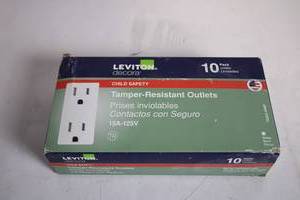lot 298 image: 10-Pack Leviton Decora Tamper-Resistant Outlets 15A 125V