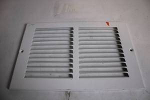 lot 301 image: White Painted Metal Louvered Vent Cover, Approximately 12x8 Inches
