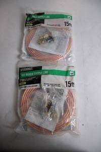 lot 341 image: 2 Pack 15ft Copper Ice Maker Supply Lines with Fittings