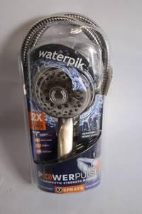 lot 375 image: Unopened Waterpik PowerPulse 7-Spray Shower Head with Adjustable Height