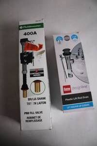 lot 400 image: Fluidmaster 400A Brass Shank Fill Valve & Oatey Designline Lift Rod Drain