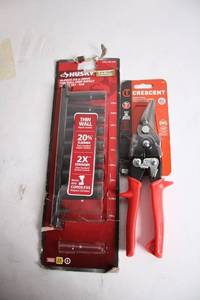 lot 413 image: 11-Piece Husky 38-Inch Drive Socket Set and Crescent Aviation Tin Snips