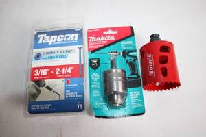 lot 415 image: Set of Installation Tools Tapcon Concrete Screw Anchors, Makita All-Metal Keyless Chuck, Diablo Hole Saw