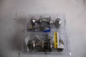 lot 443 image: Set of 2 Satin Nickel Door Knob Sets with Locks and Keys