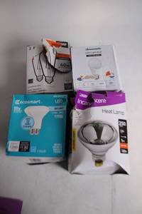 lot 449 image: Assorted Light Bulbs and Heat Lamp with Damaged Packaging