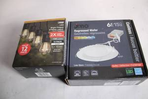 lot 455 image: Set of 12 LED String Lights and 6-Inch LED Recessed Wafer Lights