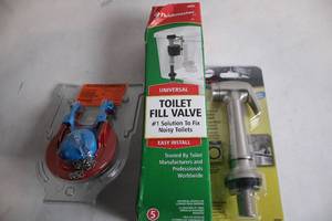 lot 472 image: Collection of Plumbing Parts with Toilet Fill Valve and Faucet Sprayer