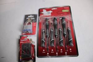 lot 477 image: Lot of Hand Tools Including Husky Screwdriver Set, Master Lock Padlock, and Socket Adapter