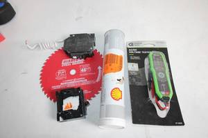 lot 478 image: Electrical and Hardware Tool Set with Voltage Tester, Moly Grease, and Saw Blade