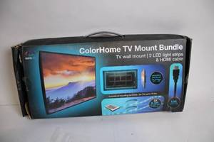 lot 481 image: ColorHome TV Mount Bundle with 2 LED Light Strips and HDMI Cable