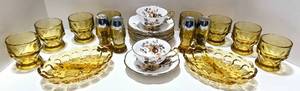 lot 126 image: Vintage Rosina China and Amber Glass Collection with SaltPepper Shakers