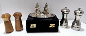 lot 163 image: Set of 3 Salt and Pepper Shaker Collections with Boxed Silverplate Set