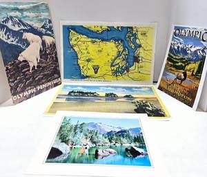 lot 164 image: Collection of Olympic Peninsula and National Park Prints and Map