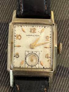 lot 4 image: Vintage 1950s Hamilton 14K Gold Filled Wristwatch Art Deco Style