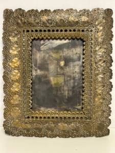 lot 45 image: Antique VICTORIAN Silver Metal Filigree Picture Frame Aged Patina