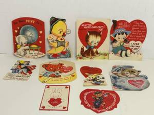 lot 46 image: Vintage Collection of 10 Valentine Cards with Cute Animal Designs