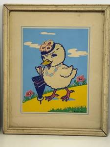 lot 47 image: Vintage 1940s Glow in The Dark Easter Chick Anthropomorphic Framed Print