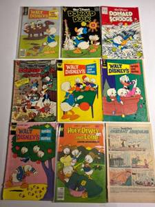 lot 70 image: Collection of 9 Walt Disneys Donald Duck and Friends Comic Books