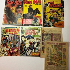 lot 100 image: Collection of 7 Vintage Western Golden Age Comic Books Featuring Tom Mix, Kid Colt, and Ringo Kid