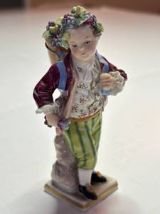 lot 115 image: 4 12 Dresden Porcelain Figurine - Boy with Grapes