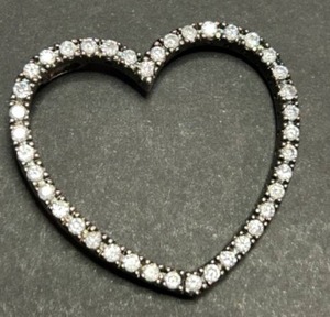 lot 345 image: Sterling Silver 1 12 Heart-Shaped Pendant with Cubic Zirconia Accents