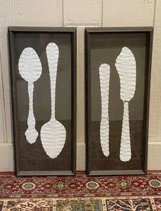 lot 235 image: Pair of Framed Cutlery Art with String Detailing