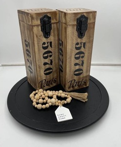 lot 238 image: Set of 2 Wooden Paris Wine Boxes with Home Sweet Home Beaded Garland