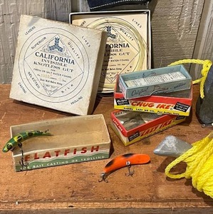 lot 310 image: Vintage Fishing Lures- Flatfish, Rapala  AnchorLineBuoy - MORE