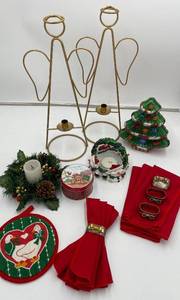 lot 255 image: Festive Christmas Decor Set with Candle Holders and Napkin Set