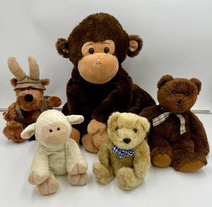lot 259 image: Set of 5 Plush Toys Including Monkey, Bears, and More