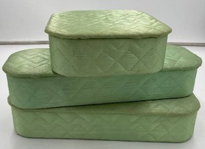 lot 261 image: Set of 3 Vintage Green Quilted Storage Boxes