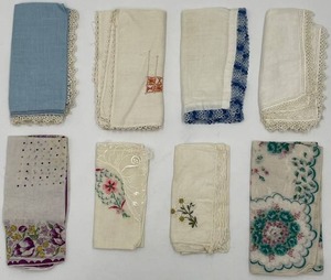 lot 262 image: Collection of 8 Vintage Handkerchiefs with Embroidered and Floral Designs