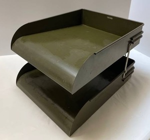 lot 271 image: Vintage Army Green Metal Desk Tray Organizer